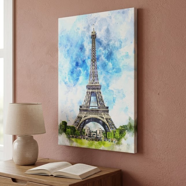 Toile Paris France Tour Eiffel Aquarelle (Paris France Eiffel Tower Watercolor. Canvas Print)