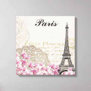 Toile Paris France Tour Eiffel Fleurs roses Vintages