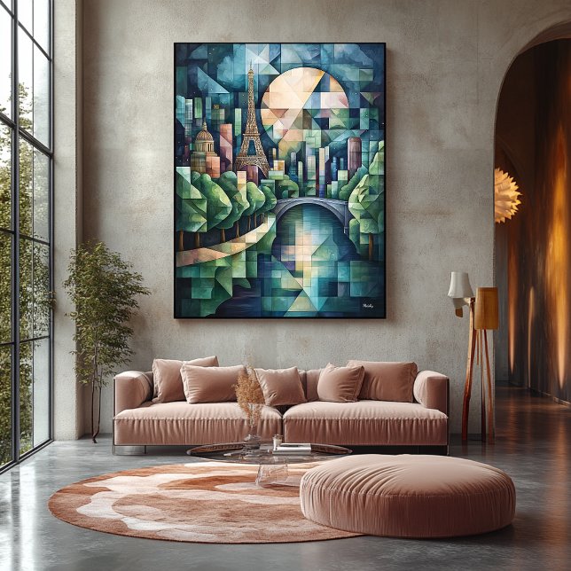 Toile Paris Géométrique Abstrait Skyline avec Tour Eiffe (Créateur téléchargé)