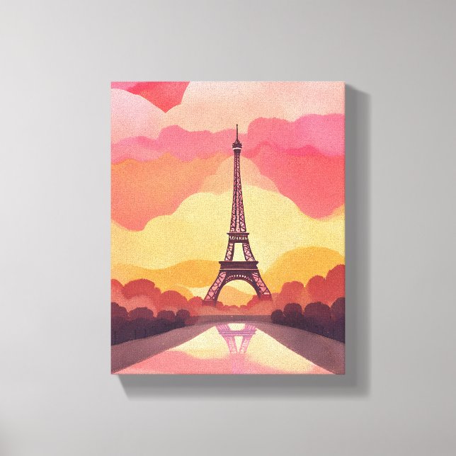 Toile Paris Sunset | Tour Eiffel France Aquarelle (Recto)