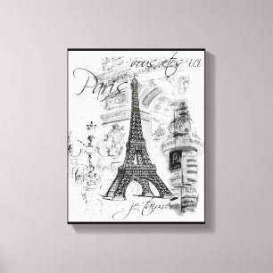 Toile Paris Tour Eiffel Scène Collage noir & blanc