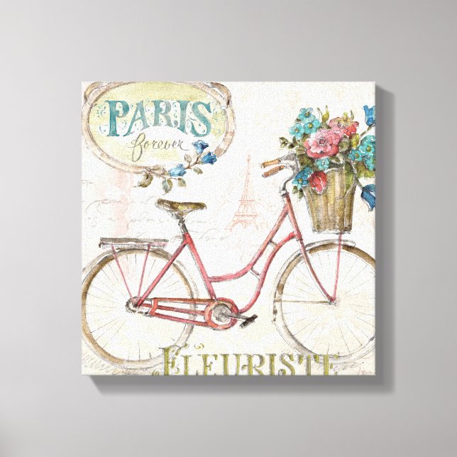 Toile Paris Vélo Avec Fleurs Devant (Recto)