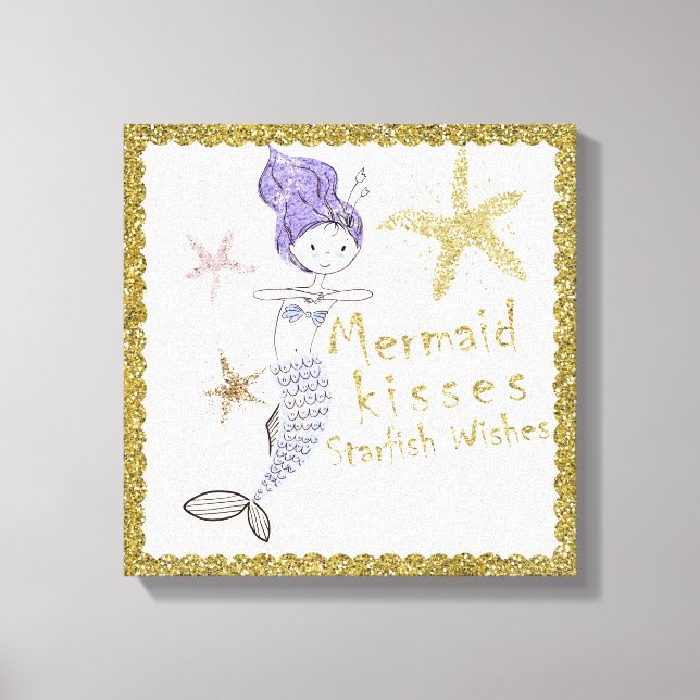 Toile Parties scintillant d'or violet sirène souhaits St (Recto)