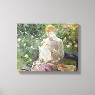 Toile Pasie cousant dans le jardin de Bougival, 1881