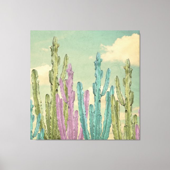 Toile Pastel Cactus contre ciel nuageux Collage (Recto)