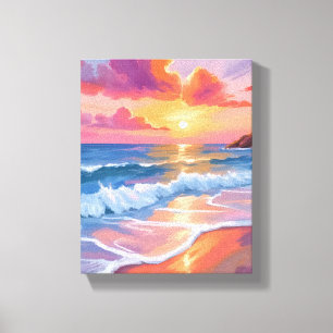 Toile Pastel Ocean Sunset   Tableau de plage coloré