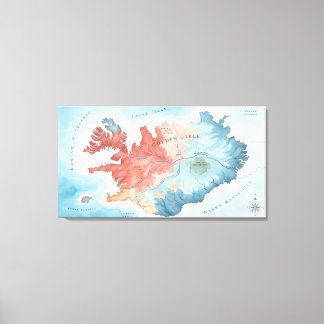 Toile Pastel Watercolor Map of Iceland's Golden Circle 