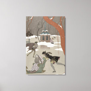 Toile Patinage sur glace sur le lac gelé, illustration p