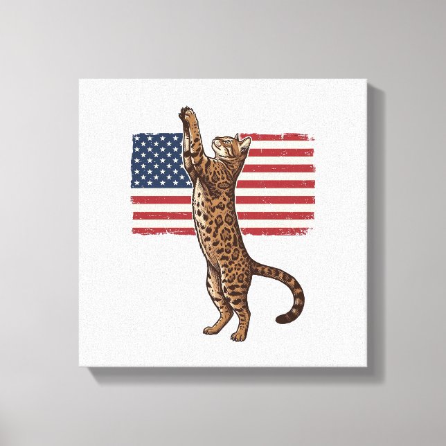 Toile Patriotic Cat American Flag Vintage Vector Design_ (Recto)