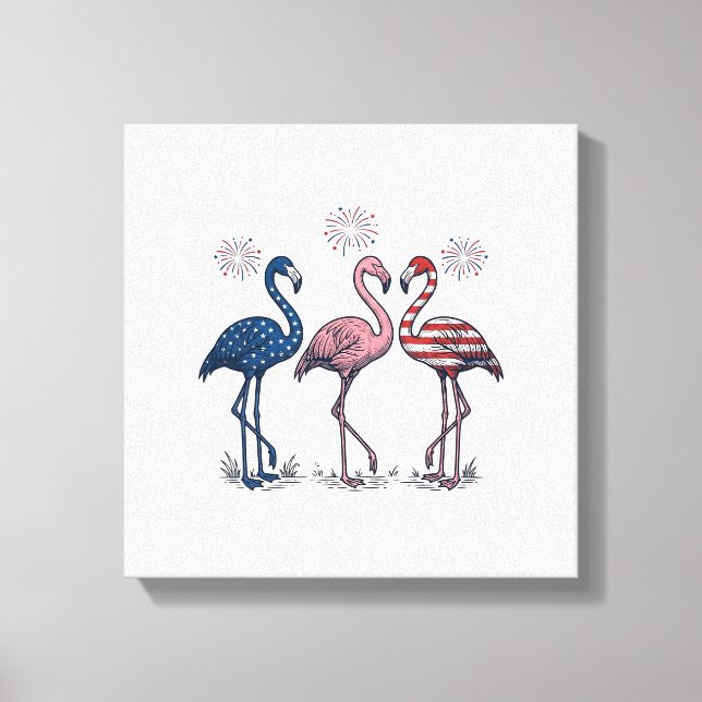 Toile Patriotic Flamingo Trio Vintage Engraving Design_1 (Recto)