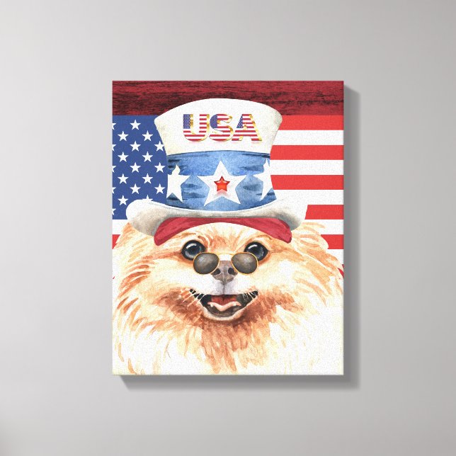 Toile Patriotic Toy pom Chien Fête du drapeau américain (Recto)