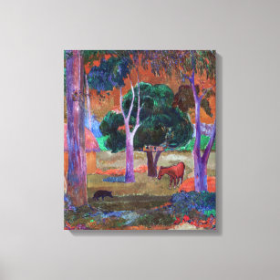 Toile Paul Gauguin - Paysage avec un cochon et un cheval