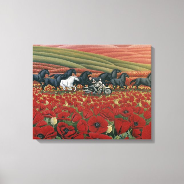 Toile Pavot Fields Peinture Chevaux sauvages & Bikers Pr (Recto)