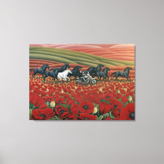 Toile Pavot Fields Peinture Chevaux sauvages & Bikers Pr (Recto)