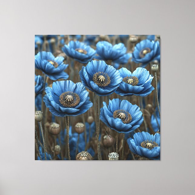 Toile Pavots bleus vifs en fleurs (Recto)
