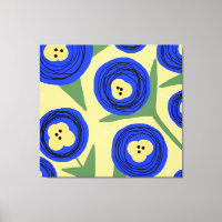 Pavots Floraux Gras Jaune Bleu Abstrait Gribouilli