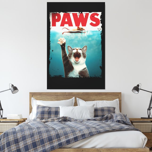Toile PAWS Chat Souris Parodie De L'Affiche De Film Jaws (Insitu(Chambre))