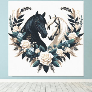 Toile Pays Cheval noir et blanc en amour