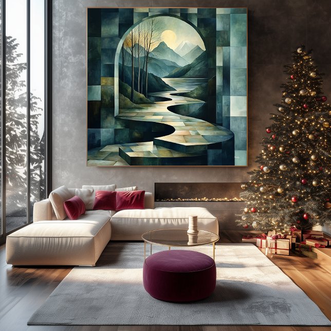 Toile Paysage abstrait avec arche et rivière sereine (Créateur téléchargé)