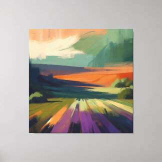 Toile Paysage Abstrait avec ciel rose, jaune violet