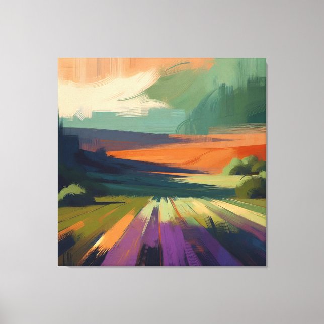Toile Paysage Abstrait avec ciel rose, jaune violet (Recto)