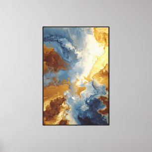 Toile Paysage abstrait tourbillonnant bleu et or