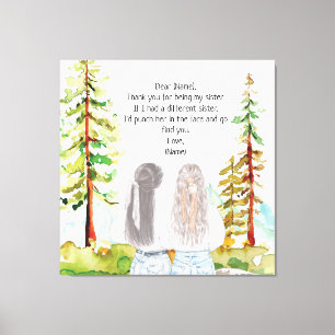 Toile Paysage aquarelle avec 2 filles message personnali