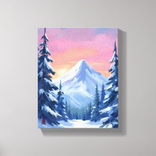 Toile Paysage aquarelle de montagne hivernale pastel