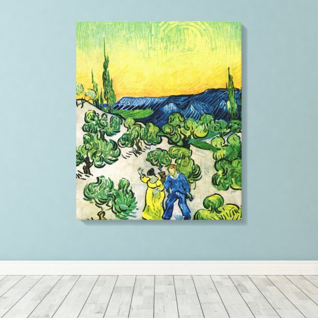 Toile Paysage avec couple en promenade de Vincent van Go (Insitu (Plancher de Bois))