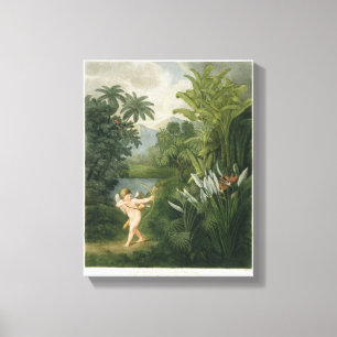 Toile Paysage avec Cupid pointant une flèche vers un per