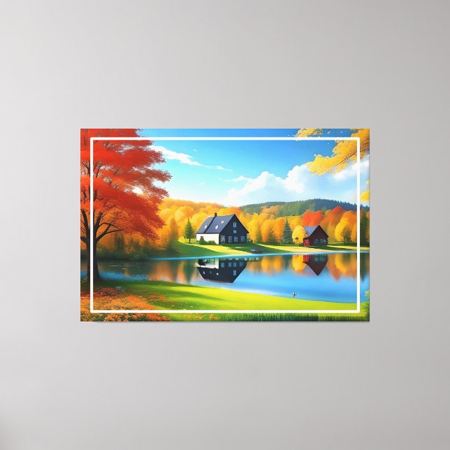 Toile Paysage avec lac, chalet et arbres-324563 (Recto)