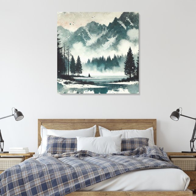 Toile Paysage calme du lac Foggy avec l'accent rouge du  (Insitu(Chambre))