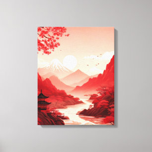 Toile Paysage chinois paisible avec montagnes et rivière