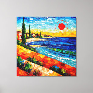 Toile Paysage côtier vibrant avec coucher de soleil colo