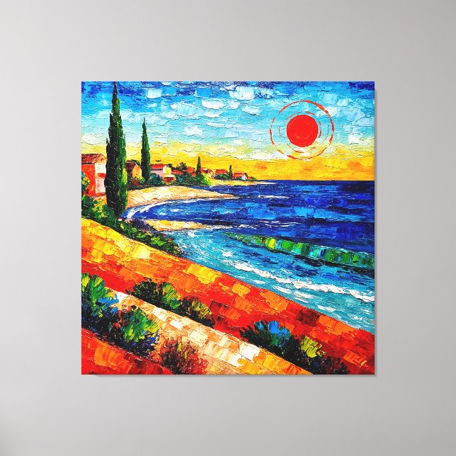 Toile Paysage côtier vibrant avec coucher de soleil colo (Recto)