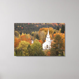 Toile paysage d'automne avec église, Vermont, États-Unis