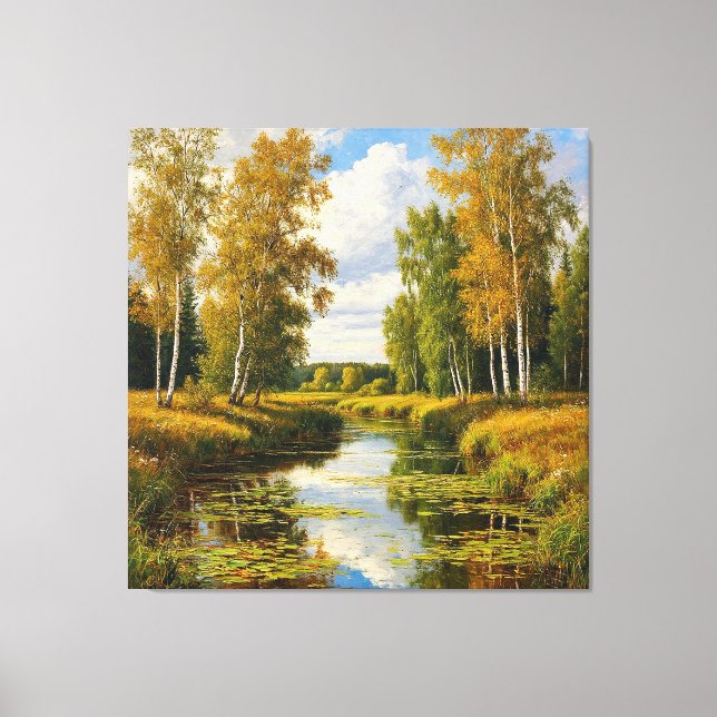 Toile Paysage d'automne serein avec reflets de rivière (Recto)