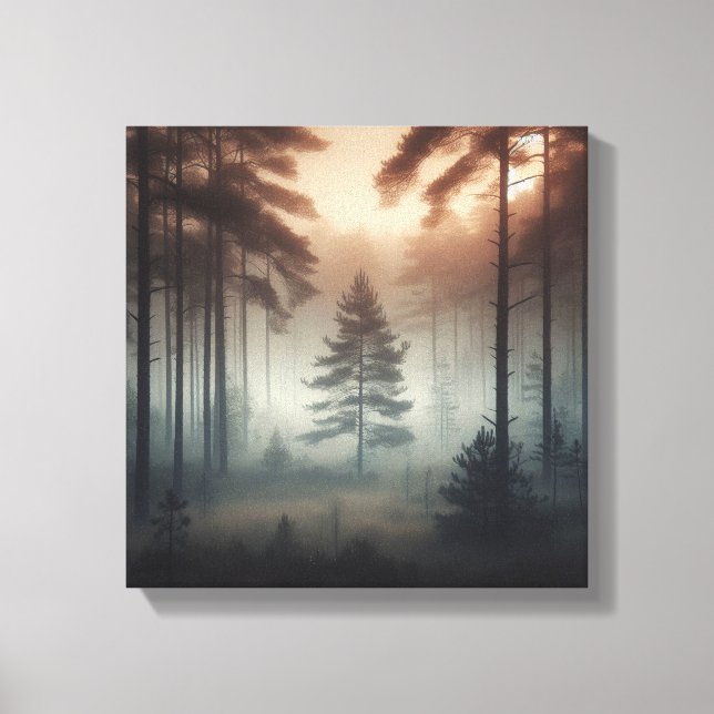 Toile Paysage de forêt brumeuse - Art mural, Nature tran (Recto)