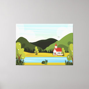 Toile Paysage de l'église avec rivière