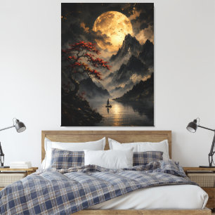 Toile Paysage de montagne de la Lune dorée – Mystique ja