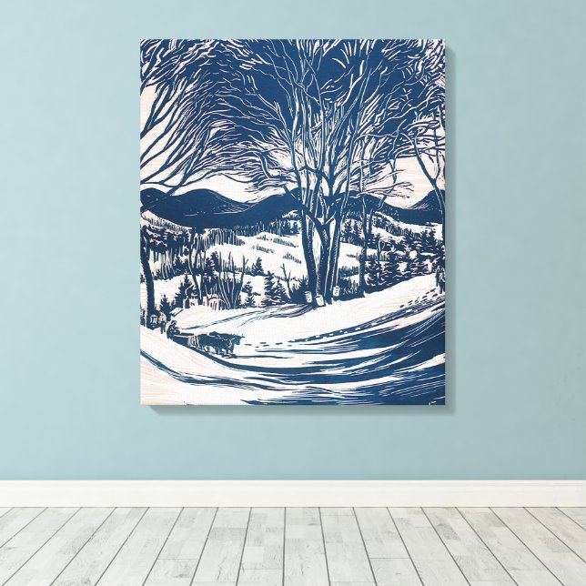 Toile Paysage de montagne enneigée de Noël vintage (Insitu (Plancher de Bois))