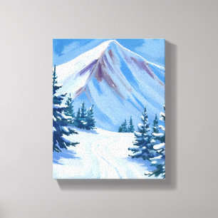 Toile Paysage de montagne hivernale aquarelle neige natu
