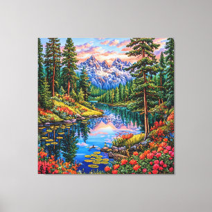 Toile Paysage de montagne vibrant avec reflet