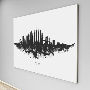 Toile Paysage de New York à l'aquarelle Noir et Blanc