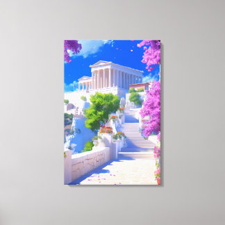 Toile Paysage de rêve de la Grèce, bâtiments blancs et r