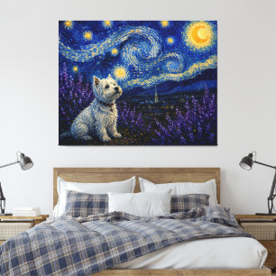 Toile Paysage de rêve Westie Nuit étoilée