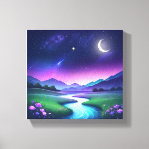 Toile Paysage de rivière sous les étoiles de rêve Séréni