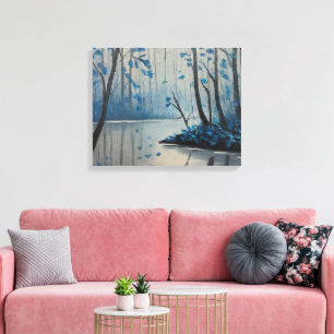 Toile Paysage d'étang de forêt bleue de sérénité boisée