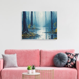 Toile Paysage d'étang forestier bleu aux eaux sereines
