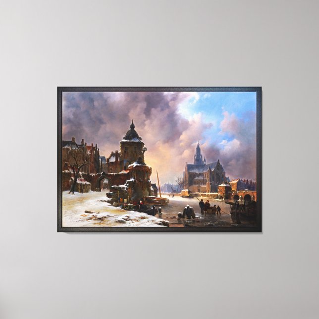 Toile Paysage D'Hiver Avec Frozen River Art Classique (Recto)
